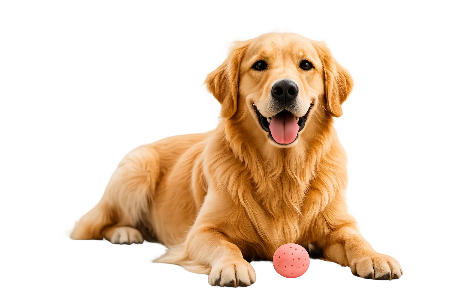 Golden retriever with a ball ready for dog daycare in Brooklyn, NY
