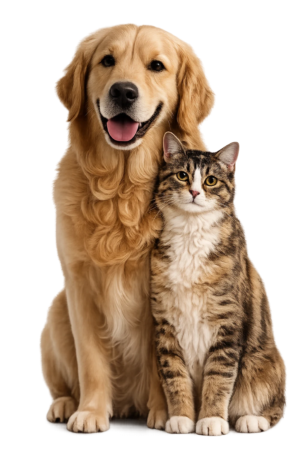 Golden retriever and cat together at Ivy Pets Brooklyn veterinary clinic